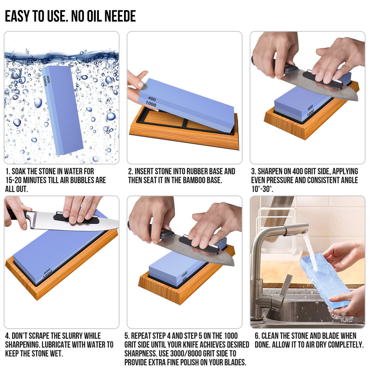 YeopAsda Knife Sharpening Stone Set - Premium 4 Side Grit 400/1000 3000/8000 Whetstone Sharpener Kit - Non-Slip Bamboo Base,Cut Resistant Gloves, YeopAsda