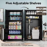 AFAIF Metal Garage Cabinets, 72" Tall Locking Storage Cabinets with 2 Doors and 5 Adjustable Shelves, Steel Utility Tool Cabinet, Black Lockable AFAIF