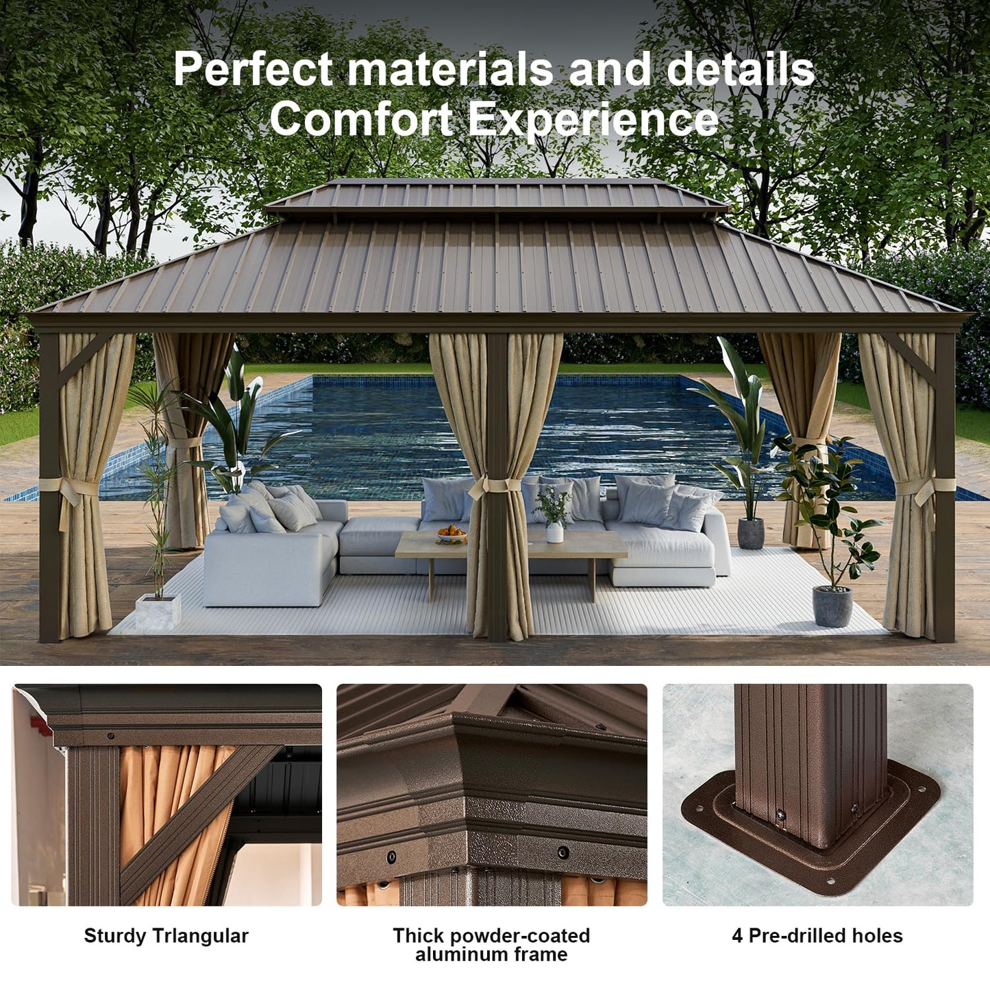 Breezestival 12FT×20FT Hardtop Gazebo, Galvanized Steel Double Roof Outdoor Gazebo with with a Mosquito Net and Privacy Sidewalls, All-Weather - WoodArtSupply