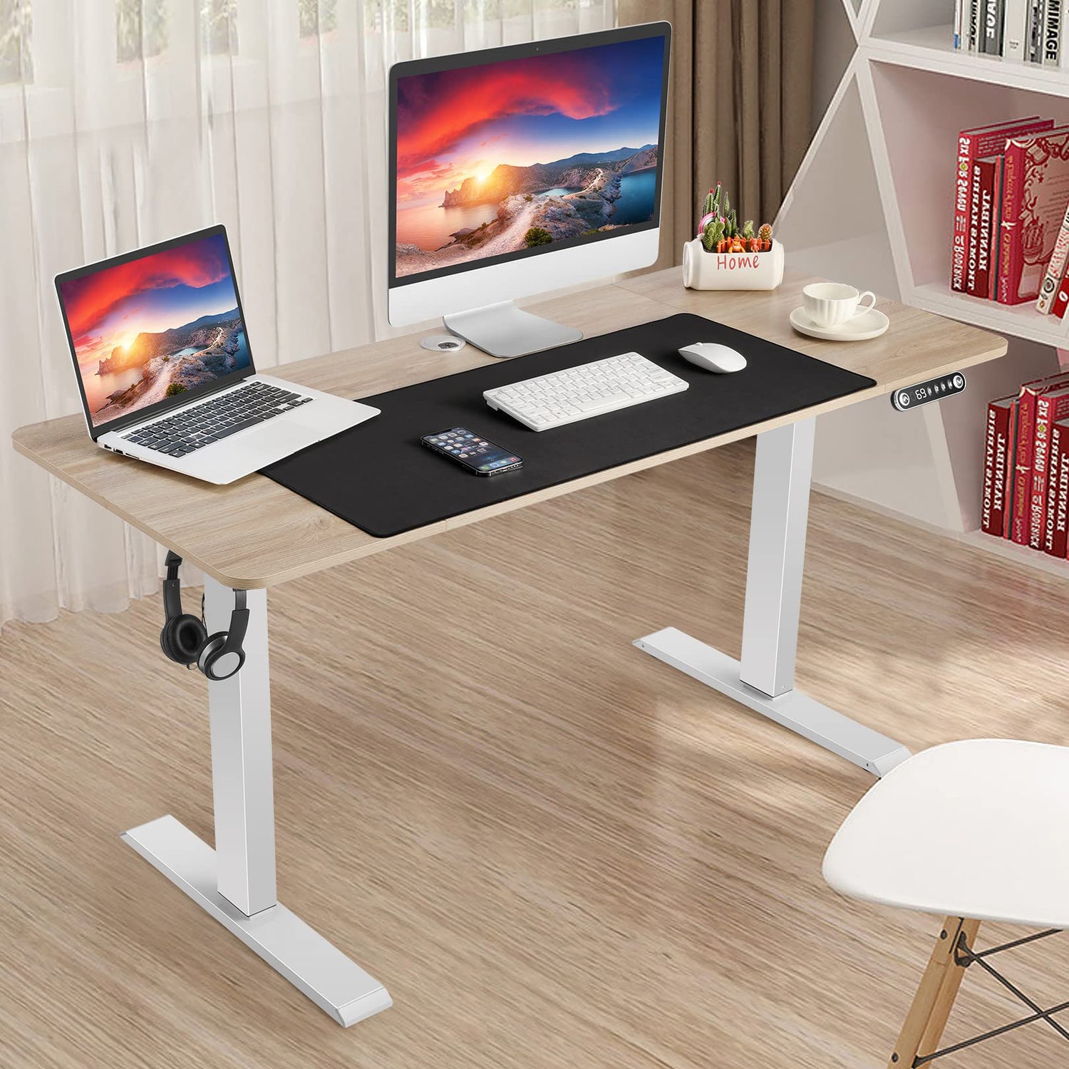 farexon Electric Standing Desk Adjustable Height, 48 x 24 inch Sit Stand Desk with Metal Metal Hook, 4 Memory Heights, 27''-45'' Lifting Range Stand farexon