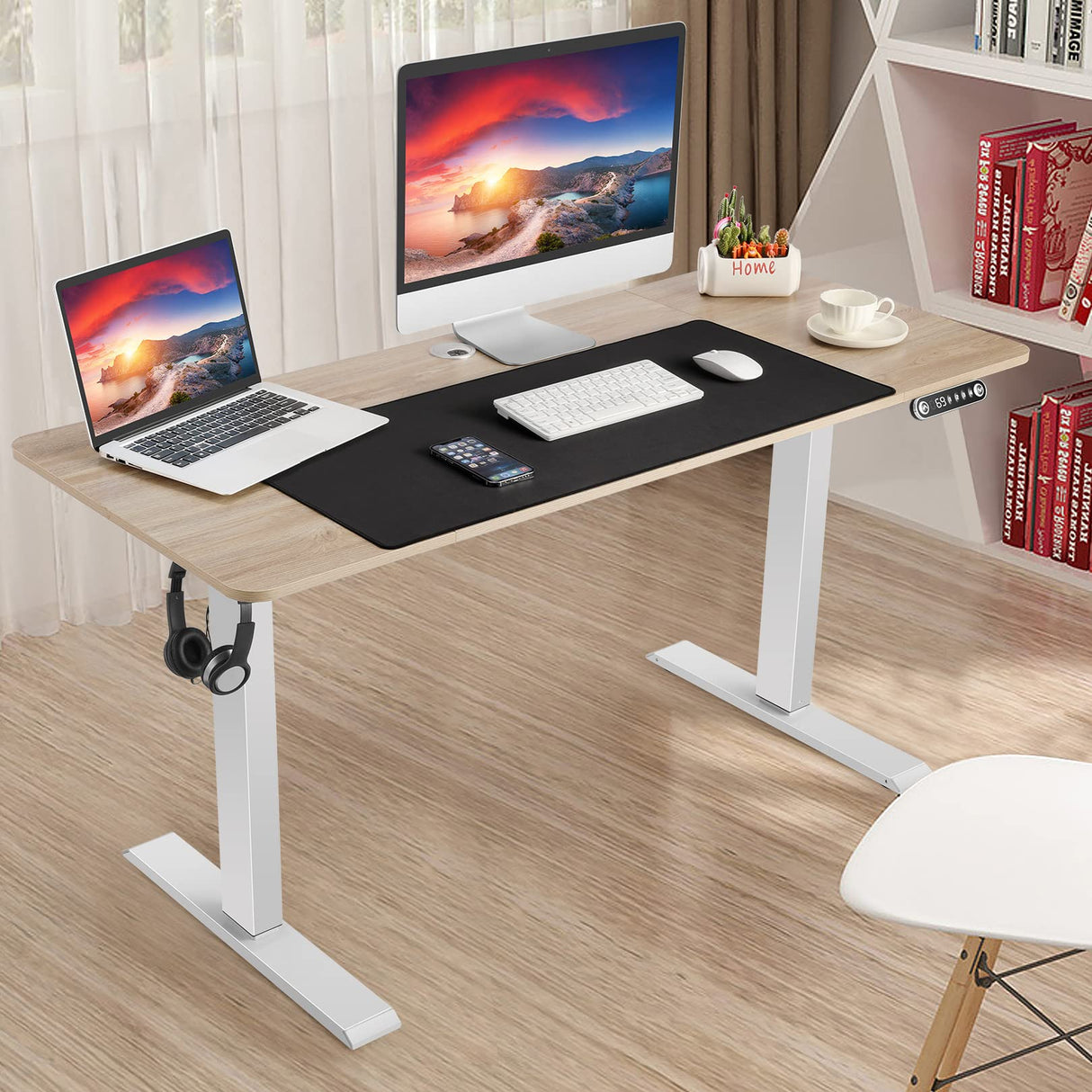 farexon Electric Standing Desk Adjustable Height, 48 x 24 inch Sit Stand Desk with Metal Metal Hook, 4 Memory Heights, 27''-45'' Lifting Range Stand farexon