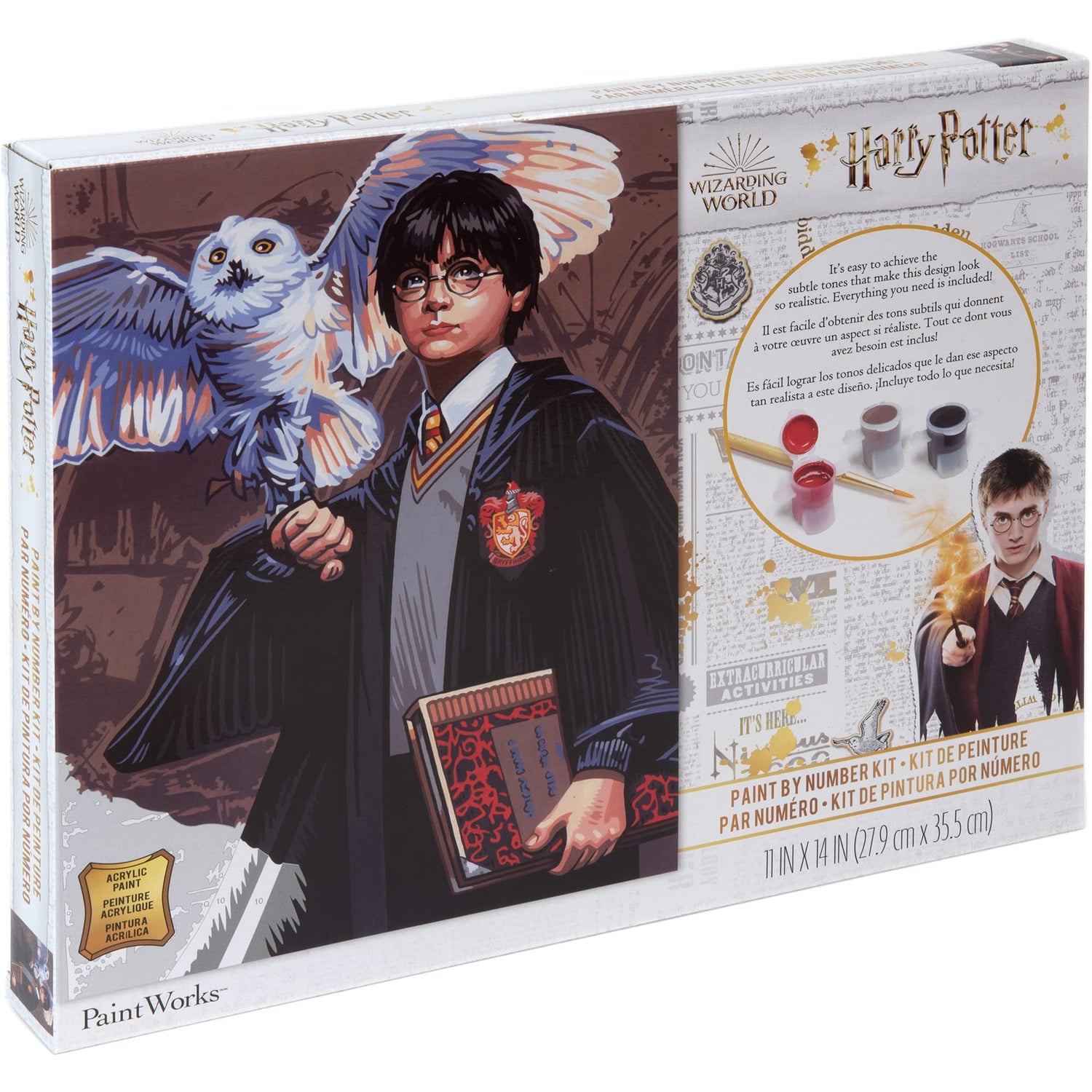 Dimensions PaintWorks Hedwig and Harry Potter Paint by Number Kit for Adults and Kids, Finished Project 11" x 14", Multicolor 15 Piece Dimensions