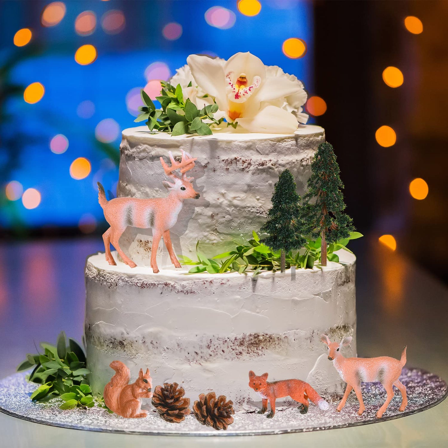 26 Pcs Forest Woodland Figurines Toys Model Trees Kit with Deer Figurine Squirrel Toy Playset Cake Toppers for Kids Toddlers Birthday Party Sratte