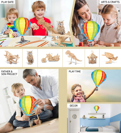 Puzzled Hot Air Ballon Pre-Colored 3-D Wooden Puzzle Construction Kit - Air Planes/Vehicles Theme - Affordable Gift for Kids and Adults - Item #C1403 - WoodArtSupply