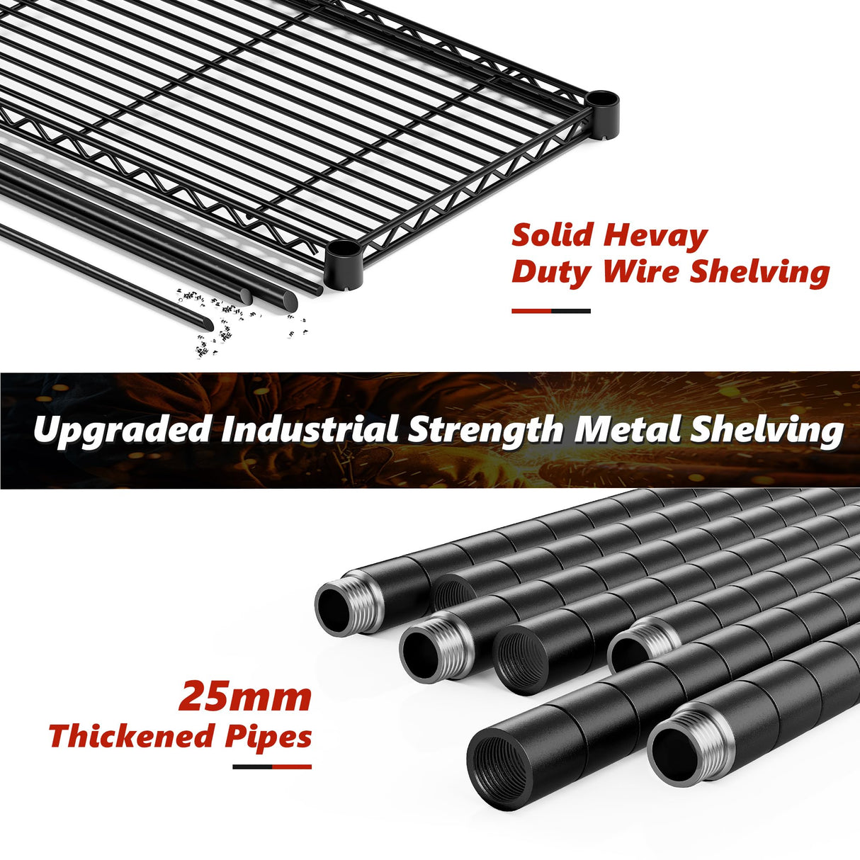 REIBII 76''H Wire Shelving Loads 2100LBS,5 Tier Metal Shelving with Adjustable Storage Shelves 36''W Garage Shelving Heavy Duty with Wheels Metal REIBII