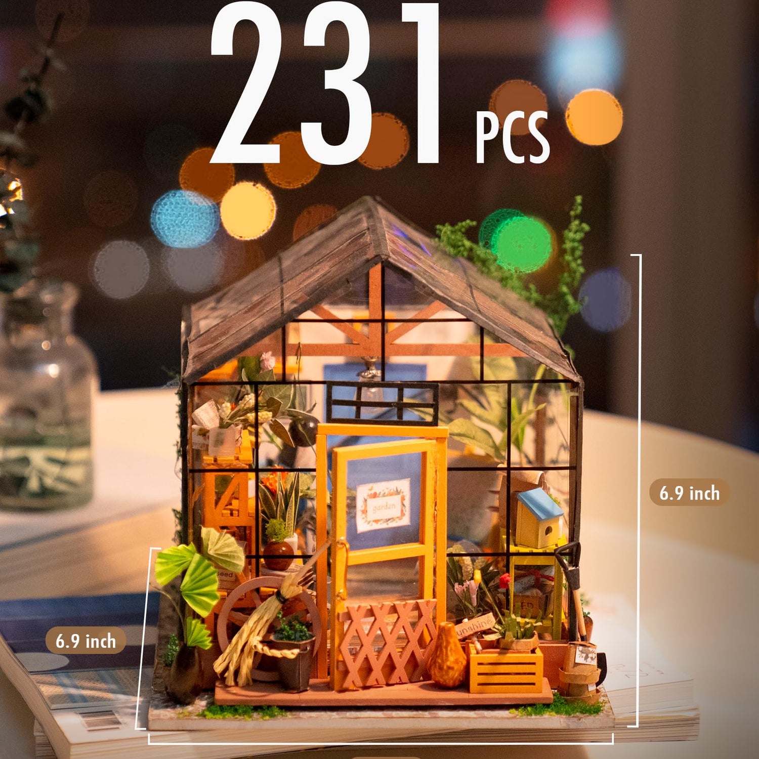 Rolife DIY Miniature House Kit Greenhouse, Tiny for Adults to Build, Mini House Making Kit with Furnitures, Halloween/Christmas Decorations/Gifts for Rolife