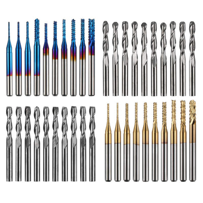 Genmitsu 40pcs End Mills CNC Router Bits, 1/8" Shank CNC Cutter Milling Carving Bit Set Including 2-Flute Flat Nose & Ball Nose, Nano Blue Coat &