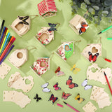Outus 24 Pcs Wooden Birdhouse Craft Kits for Kids to Build, 4 Shapes Bird House Kit Wooden Unfinished with Watercolor Pen and Butterfly Sticker for Outus