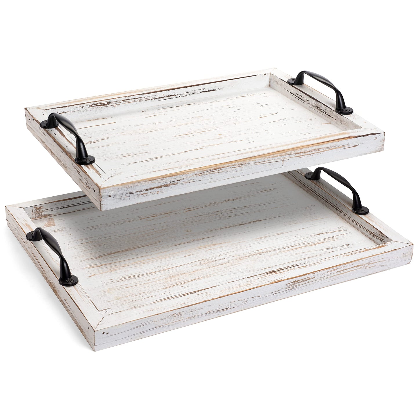 Rustic Serving Tray with Handles - 2 Nesting Trays for Serving Food - Wooden Tray for Decor, Coffee Table & Ottoman - Large Serving Tray with - WoodArtSupply