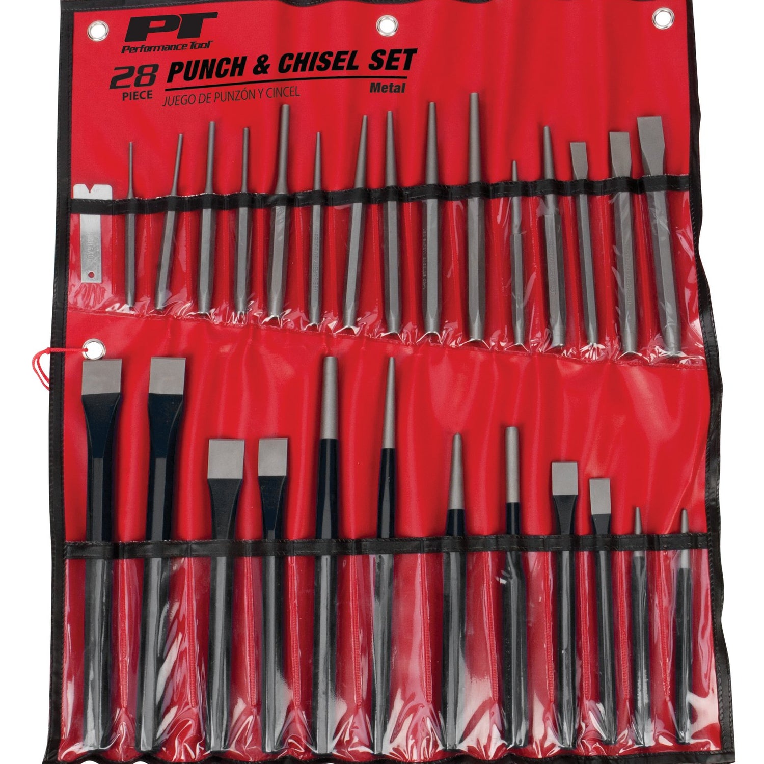 Performance Tool W7540 28-Piece Punch and Chisel Set - Strong 6150 Chrome Vanadium Steel, Heat Treated and Tempered, with Storage Tray Included Performance Tool
