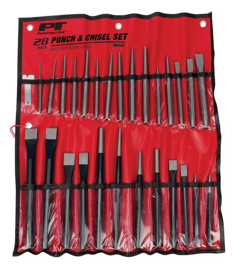 Performance Tool W7540 28-Piece Punch and Chisel Set - Strong 6150 Chrome Vanadium Steel, Heat Treated and Tempered, with Storage Tray Included Performance Tool