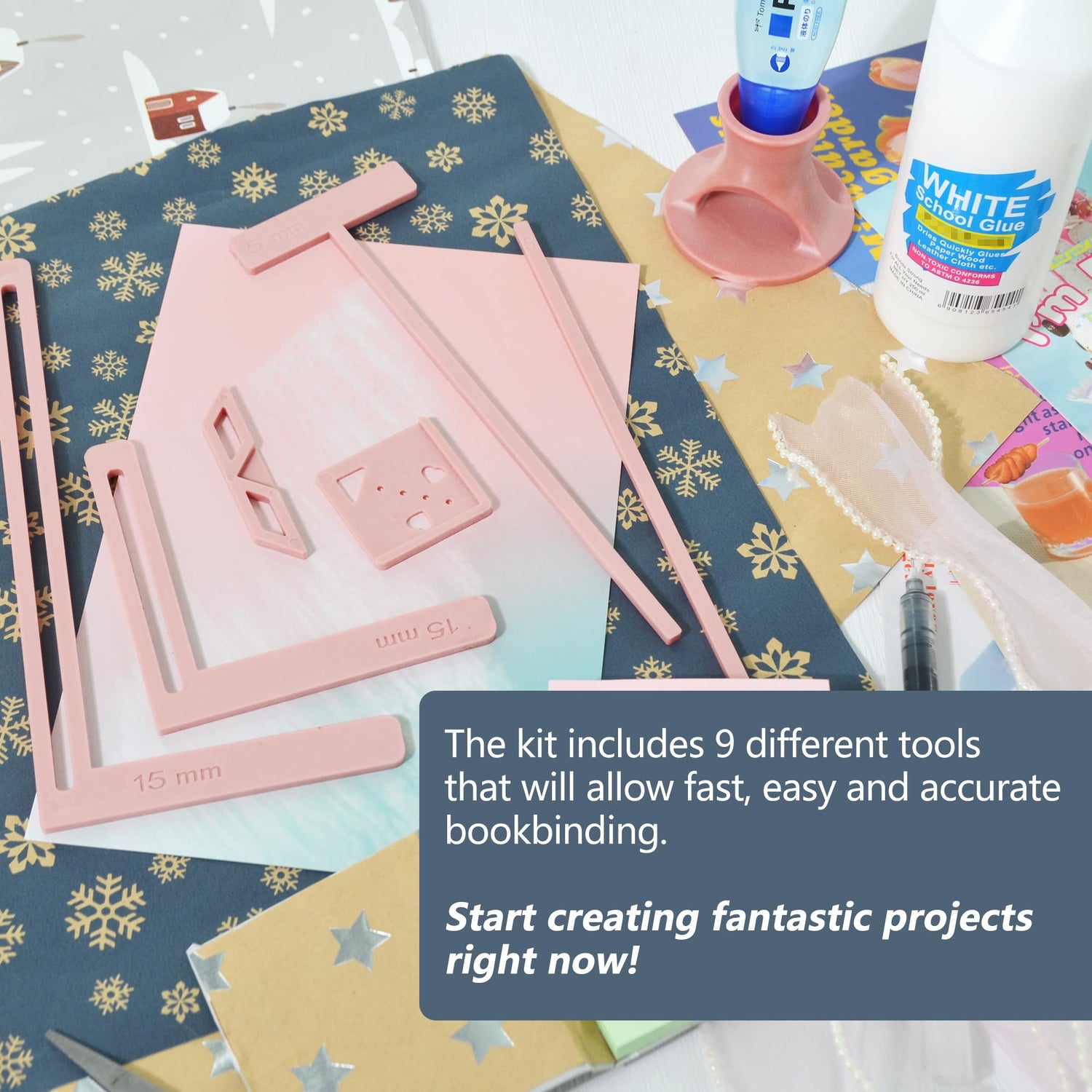 UPTTHOW 9Pcs Bookbinding Easy Scrapbooking Tool for Starter, Complete Great Stencils and Cutter Guide Kit Can Be Made Into Notebook Calender Junk UPTTHOW