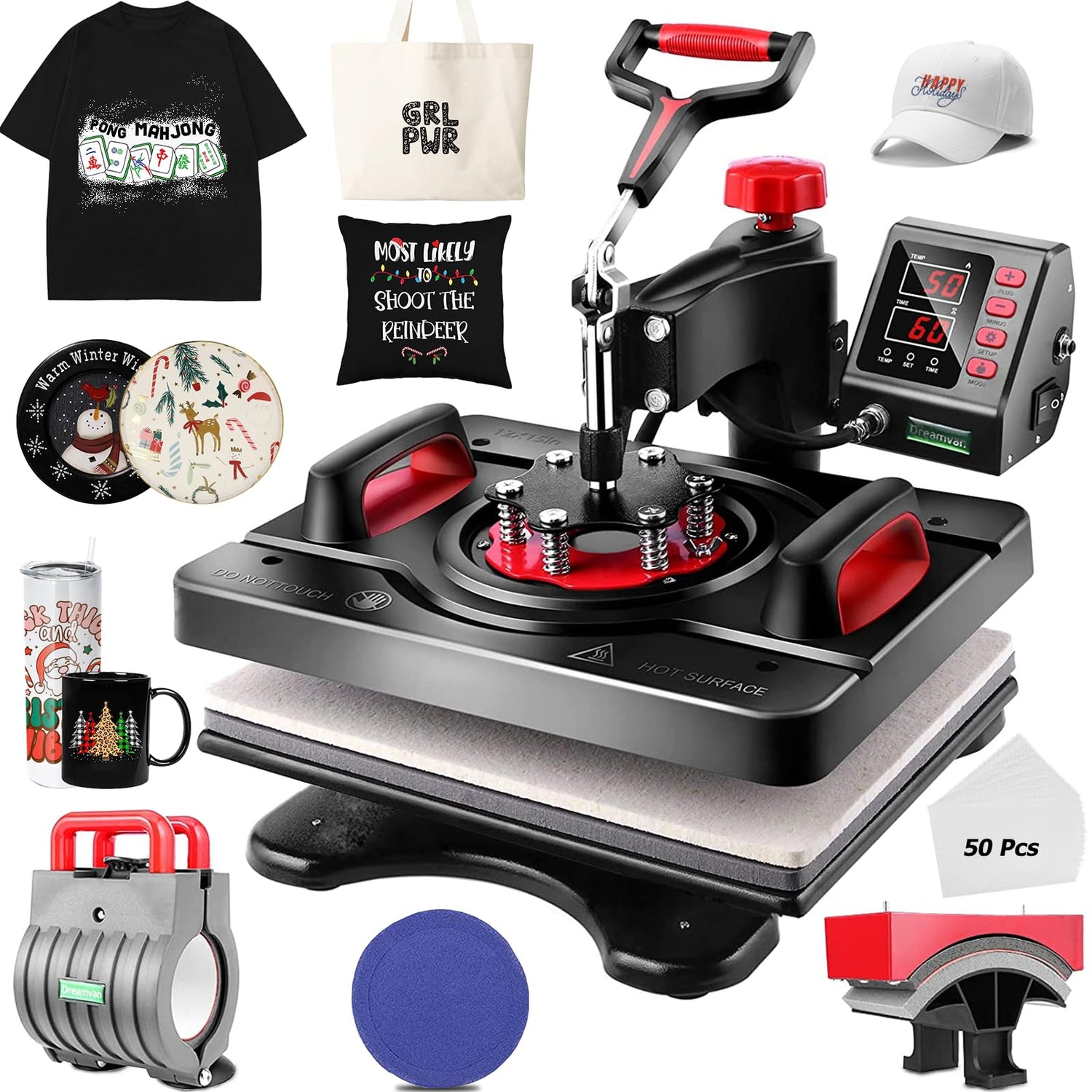 AKEYDIY 5 in 1 Heat Press, 12x15 Heat Press Machine for Tshirts, 360° Swing Away Shirt Press Machine for Sublimation, Multifunction Heat Press AKEYDIY