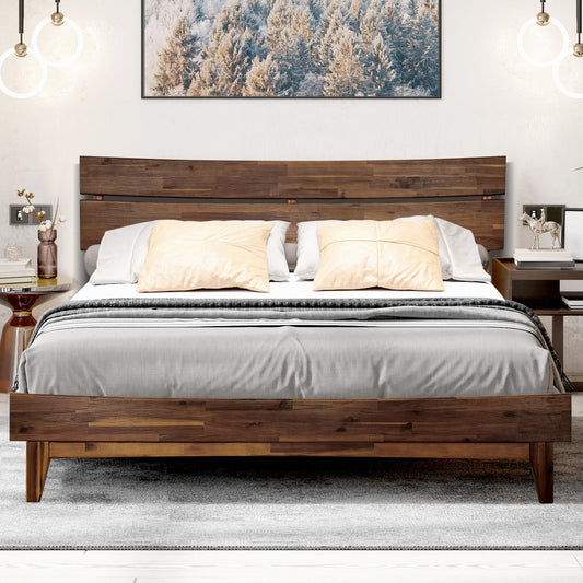 Acacia Aurora 14 Inch Wood Platform Bed, Bed Frame with Headboard, Queen Size Frame, Chocolate