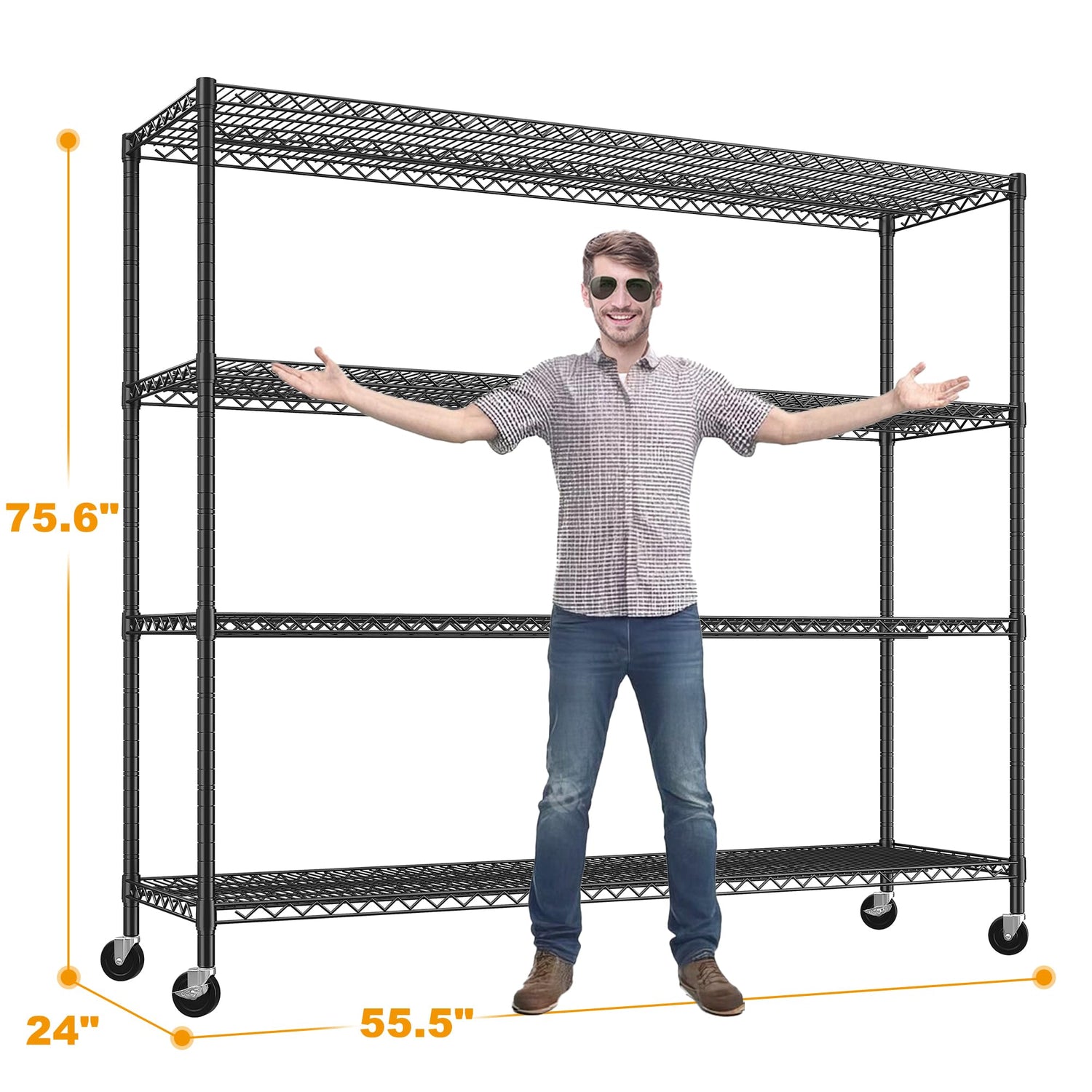 REIBII 55.5''W Storage Shelves 2500LBS Wire Shelving Unit with Wheels Heavy Duty Metal Shelves for Storage Adjustable Garage Storage Rack Pantry REIBII