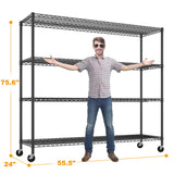 REIBII 55.5''W Storage Shelves 2500LBS Wire Shelving Unit with Wheels Heavy Duty Metal Shelves for Storage Adjustable Garage Storage Rack Pantry REIBII