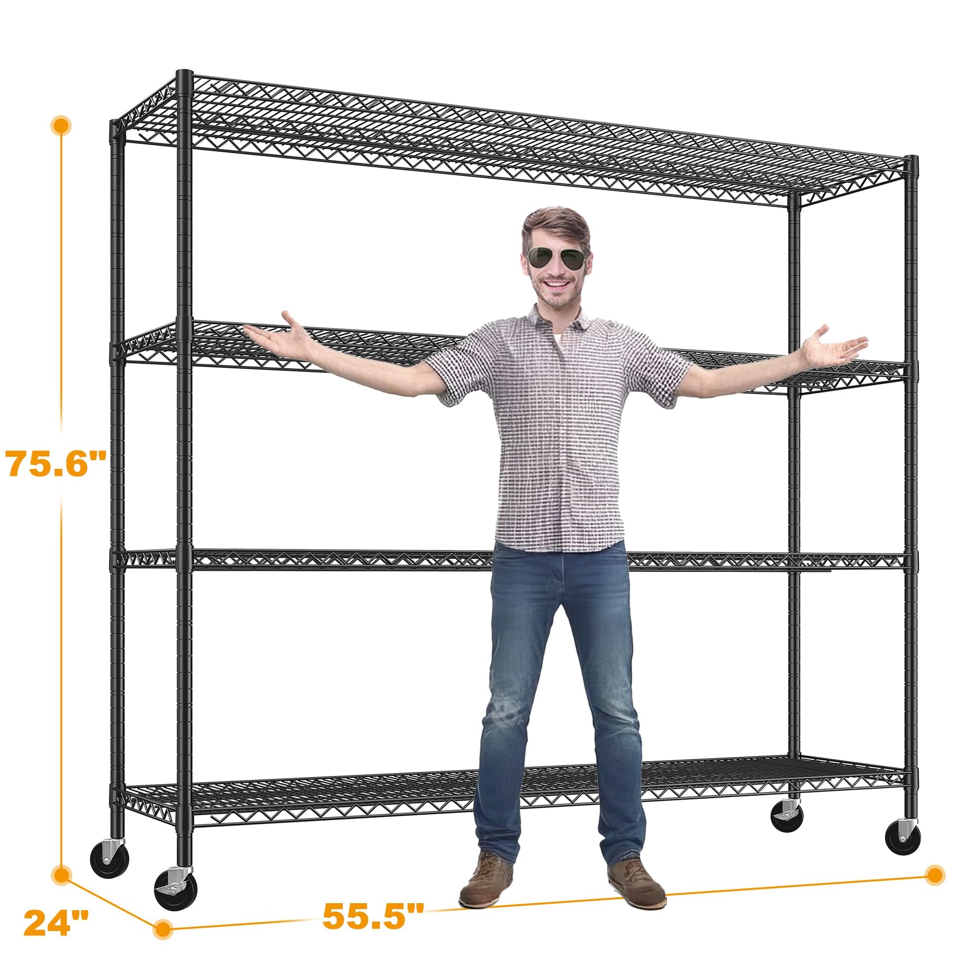 REIBII 55.5''W Storage Shelves 2500LBS Wire Shelving Unit with Wheels Heavy Duty Metal Shelves for Storage Adjustable Garage Storage Rack Pantry - WoodArtSupply