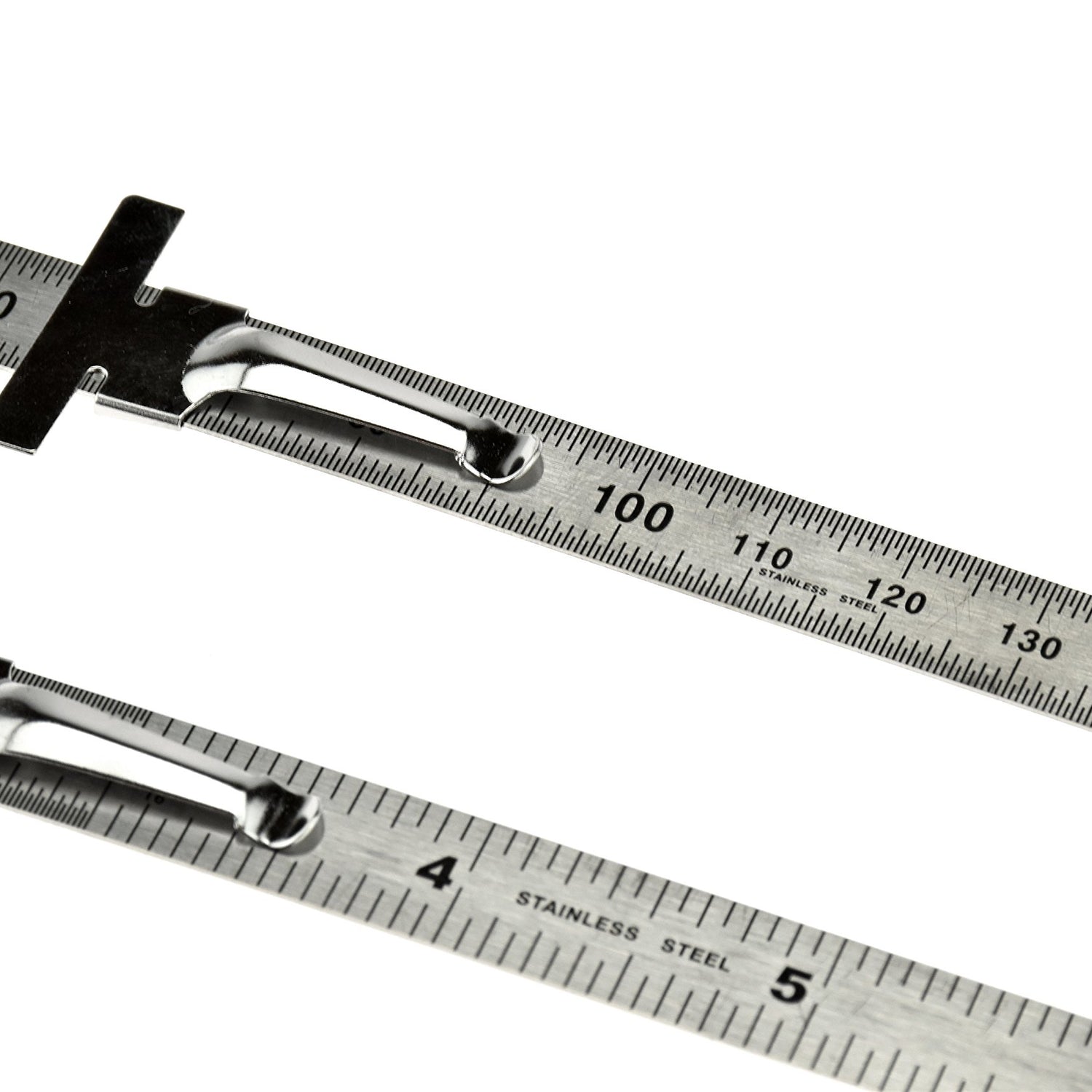 SE Stainless Steel SAE Metric Ruler Set - Stainless Steel Precision Ruler Measuring Tool - Detachable Clips - Set of 2 Pcs - 925PSR-2 SE