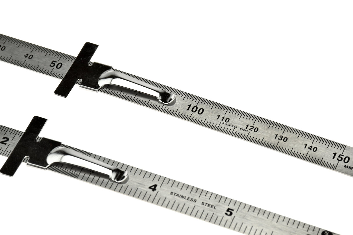 SE Stainless Steel SAE Metric Ruler Set - Stainless Steel Precision Ruler Measuring Tool - Detachable Clips - Set of 2 Pcs - 925PSR-2 SE