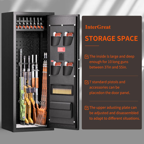 INTERGREAT Fingerprint 10-12 Rifle Gun Safe, Gun Safes for Home Rifle and Pistols, Quick Access Gun Cabinets for Rifles and Shotguns with Pockets, INTERGREAT