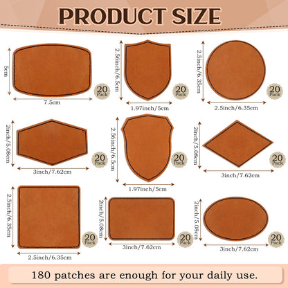 Yunlly 180 Pcs Rustic Leather Patches for Hats with Adhesive Heat Laser Engraving Blanks Patch Faux Leatherette Blank Patches for Embroidery Sew - WoodArtSupply