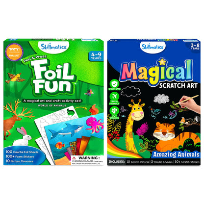 Skillmatics Foil Fun & Magical Scratch Art Book with Animals Theme Bundle, Art & Craft Kits, DIY Activities for Kids - WoodArtSupply