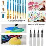 Funto Watercolor Set, 48 Color Paint Set, 10 Brushes, 4 Refillable Water Brush Pens, 30 Page Pad(9"x12"), Masking Tape, Sponge, Palette, Painting Kit Funto