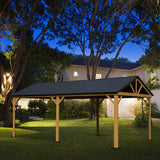 Domi 12' x 20' Hardtop Gazebo with Galvanized Steel Gable Roof, Pergola with Wood-Looking Aluminum Frame, Permanent Pavilion Outdoor Gazebo with domi outdoor living