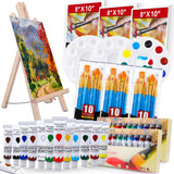 Acrylic Painting Set with 1 Wooden Easel 3 Canvas Panels30 pcs Nylon Hair Brushes 3 PCS Paint Plates and 2 PCS of 12ml Acrylic Paint in 12 Colors for ESRICH