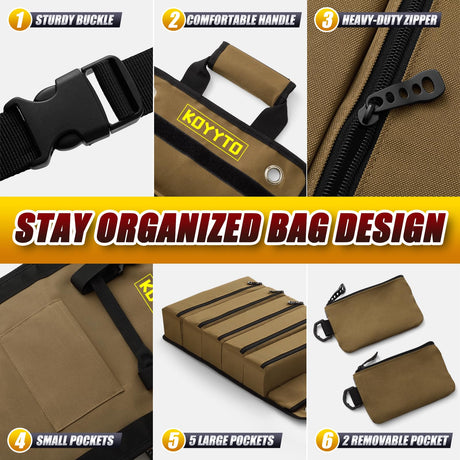 Gift for Men,Premium Tool Roll up Bag - Heavy Duty Small Tool Bag Organizer and Storage with W/Detachable Pouches,Waterproof Oxford Cloth,Suitable KOYYTO