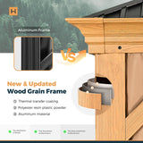 HAPPATIO 10' x 12' Hardtop Gazebo, Outdoor Wood Grain Frame Aluminum Gazebo with Galvanized Steel Double Roof，Patio Gazebo Canopy with Netting and HAPPATIO