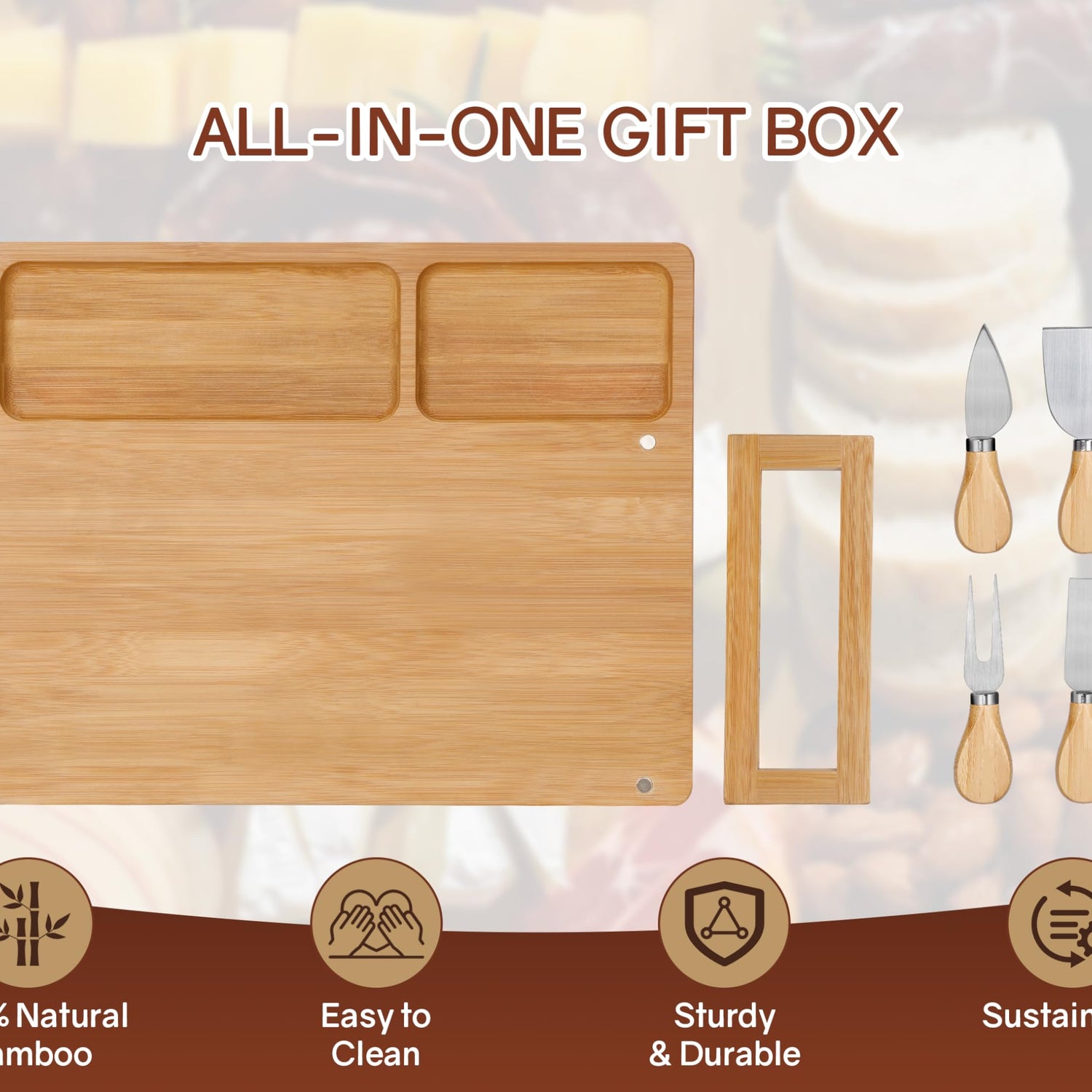 Easoger Cheese Board and Knife Set - Extra Large Charcuterie Boards with Magnetic Knife Holder, Cheese Platter Gift for Christmas, House Warming, Easoger