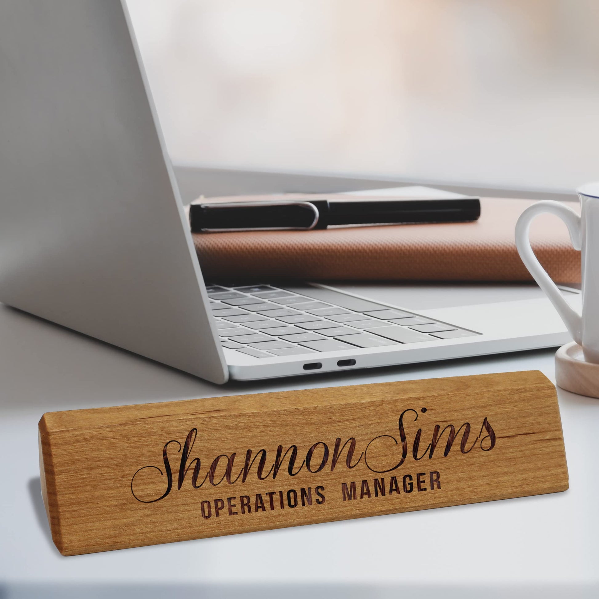 Personalized Desk Wedge Name Plate - Custom Engraved Business Gifts (Bamboo Wood) - WoodArtSupply