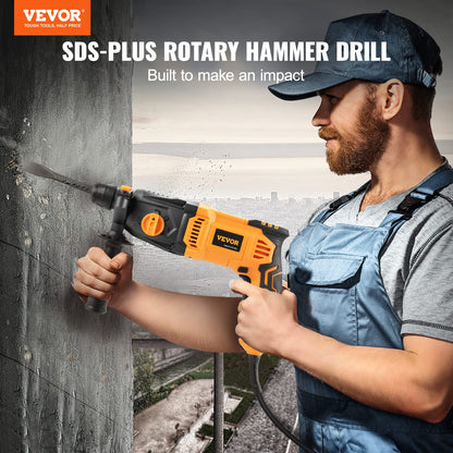 VEVOR 1 Inch SDS-Plus Rotary Hammer Drill, 8 Amp Corded Drills, Heavy Duty Chipping Hammers w/Safety Clutch, Electric Demolition Hammers, Taladro - WoodArtSupply