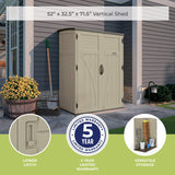 Suncast 54 Cubic Feet Vertical Storage Shed with Durable Plastic Construction, Multiple Wall Panels and Ample Space for Outdoor Storage Suncast