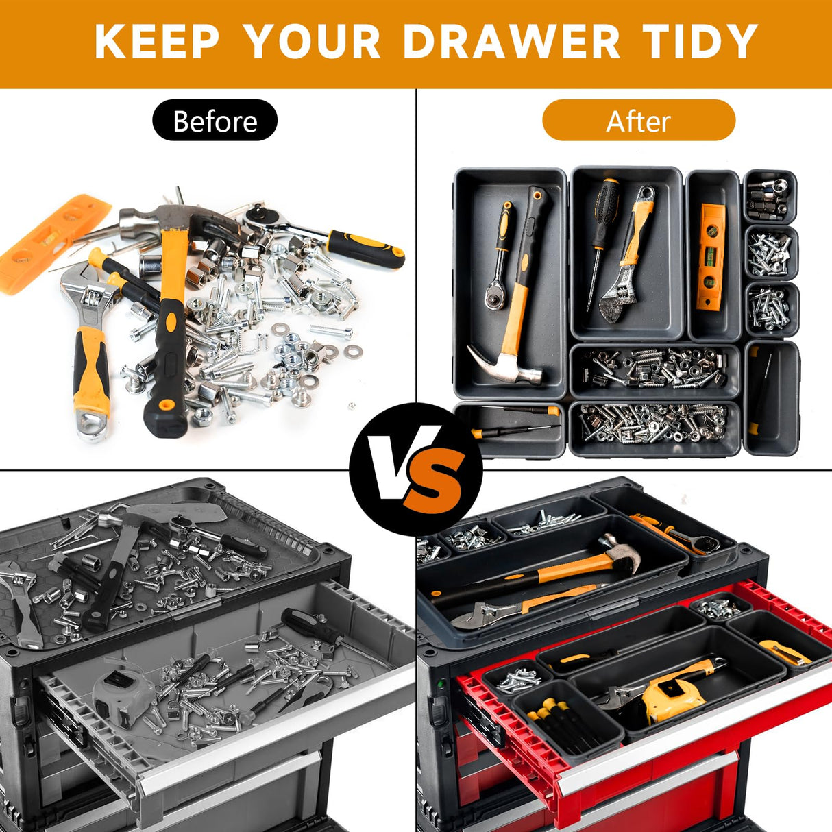 [60 PCS Upgraded] FLYVOLE Tool Box Organizer Tray, Toolbox Desk Drawer Organizer, Tool Box Tray, Toolbox Organization Storage for Rolling Tool Chest FLYVOLE