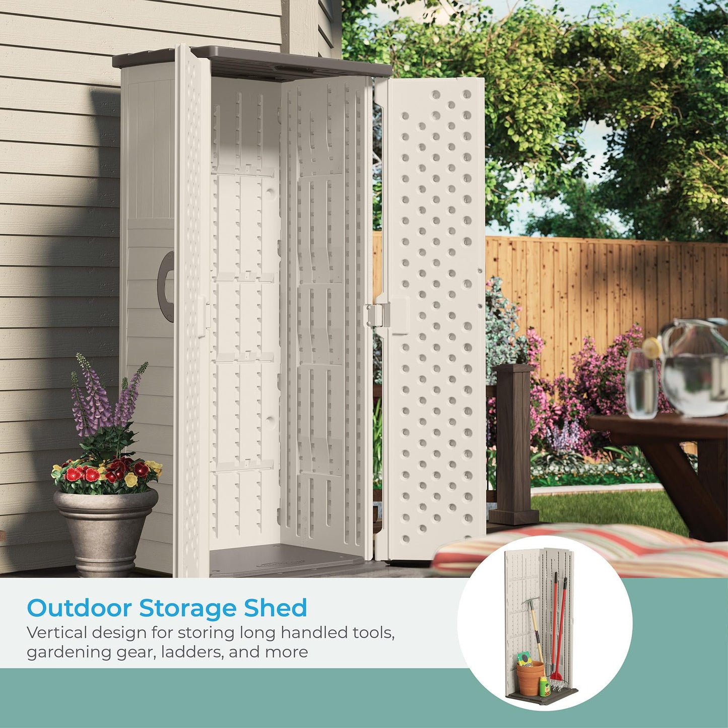 Suncast BMS1250 Vertical Shed with Floor - Vanilla - WoodArtSupply