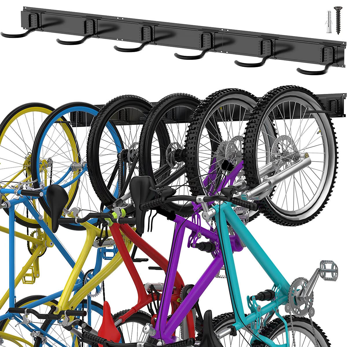 TORACK Bike Storage Rack, 6 Bike Rack Wall Mount Home and Garage Organizer, Vertical Bicycles Hanger Hooks for Indoor Space Saving TORACK
