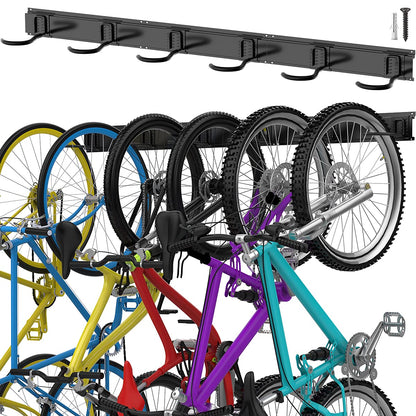 TORACK Bike Storage Rack, 6 Bike Rack Wall Mount Home and Garage Organizer, Vertical Bicycles Hanger Hooks for Indoor Space Saving - WoodArtSupply