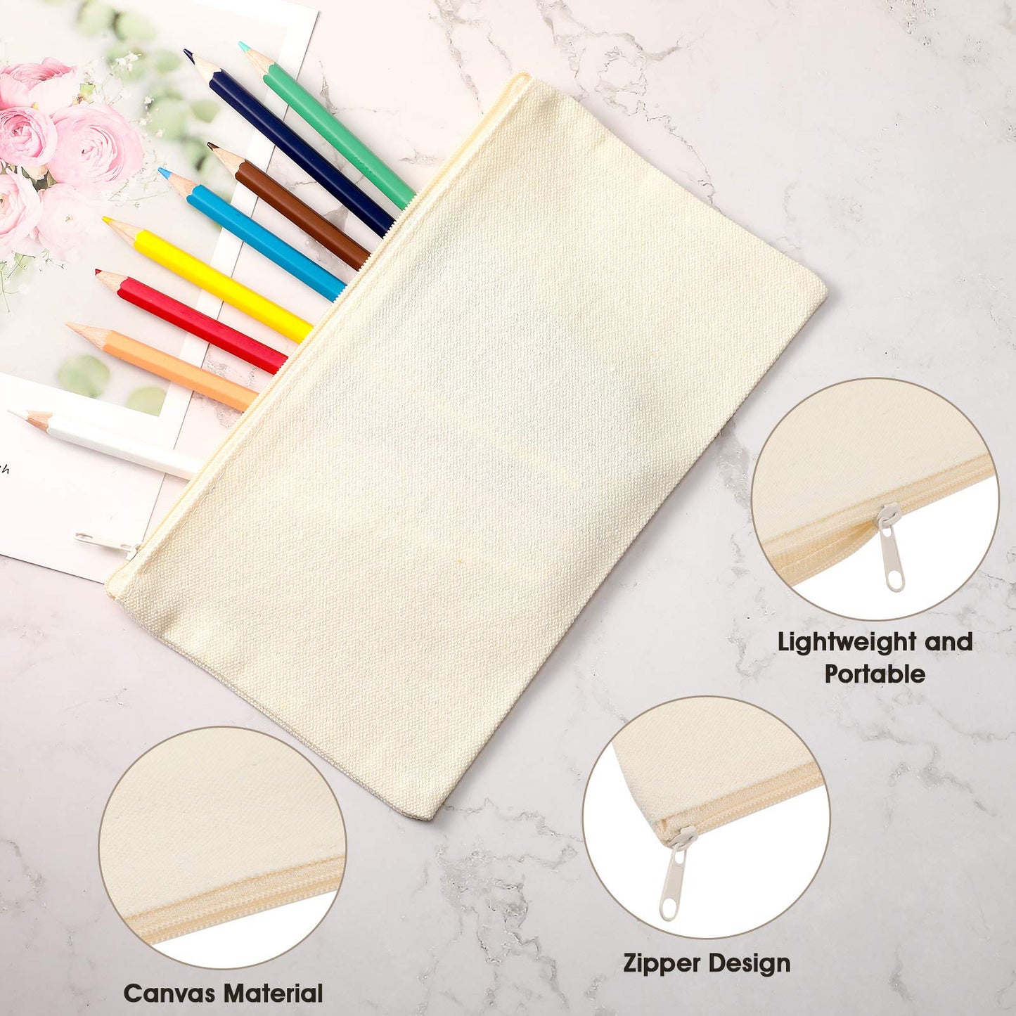 40 Pieces Canvas Pencil Pouch Zipper Makeup Cosmetic Bags Case Blank Craft DIY Bags Multipurpose Toiletry Stationary Storage Bag for Women Students - WoodArtSupply