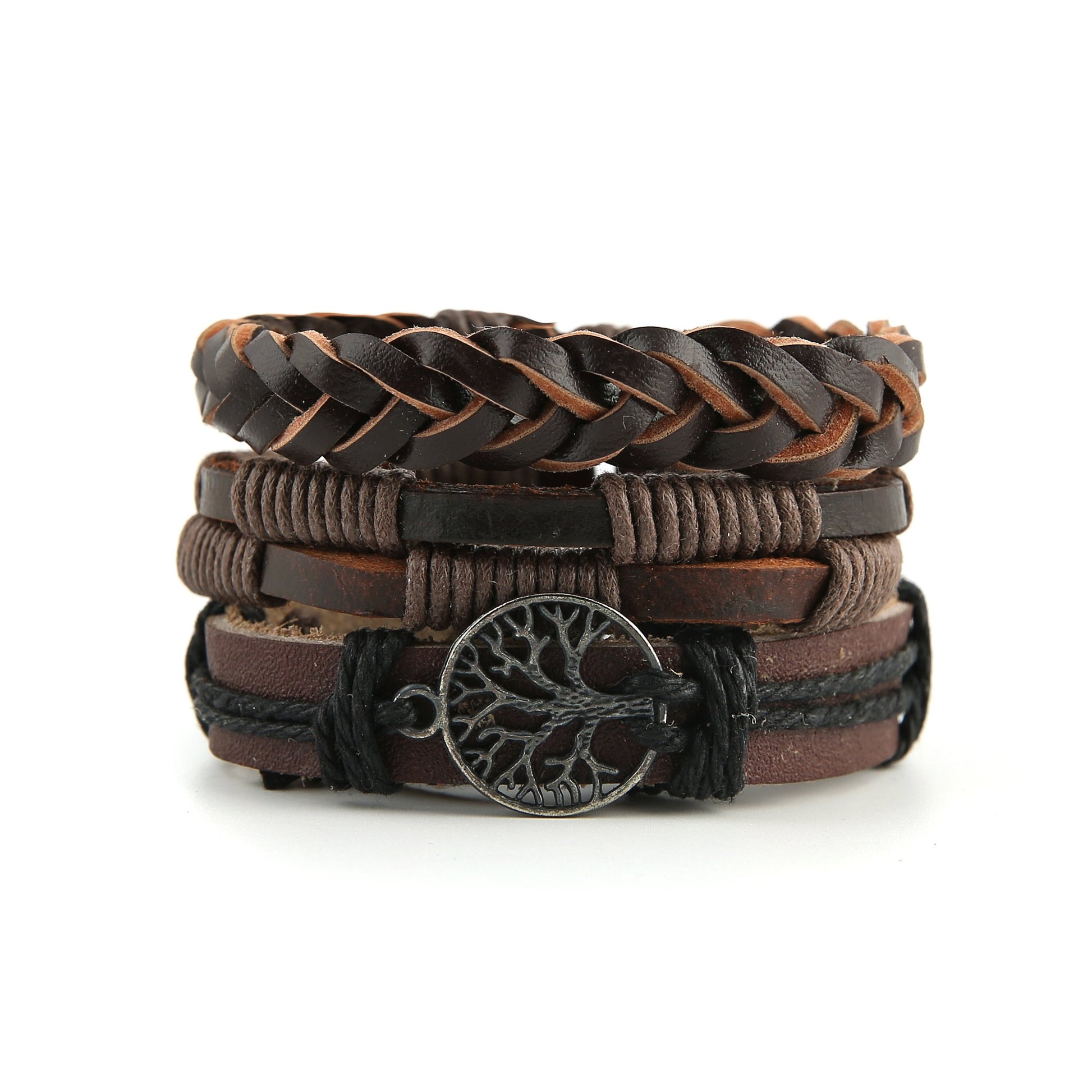 HZMAN Genuine Leather Tree of life Bracelets Men Women, Tiger Eye Natural Stone Lava Rock Beads Ethnic Tribal Elastic Bracelets Wristbands (2Pcs) - WoodArtSupply