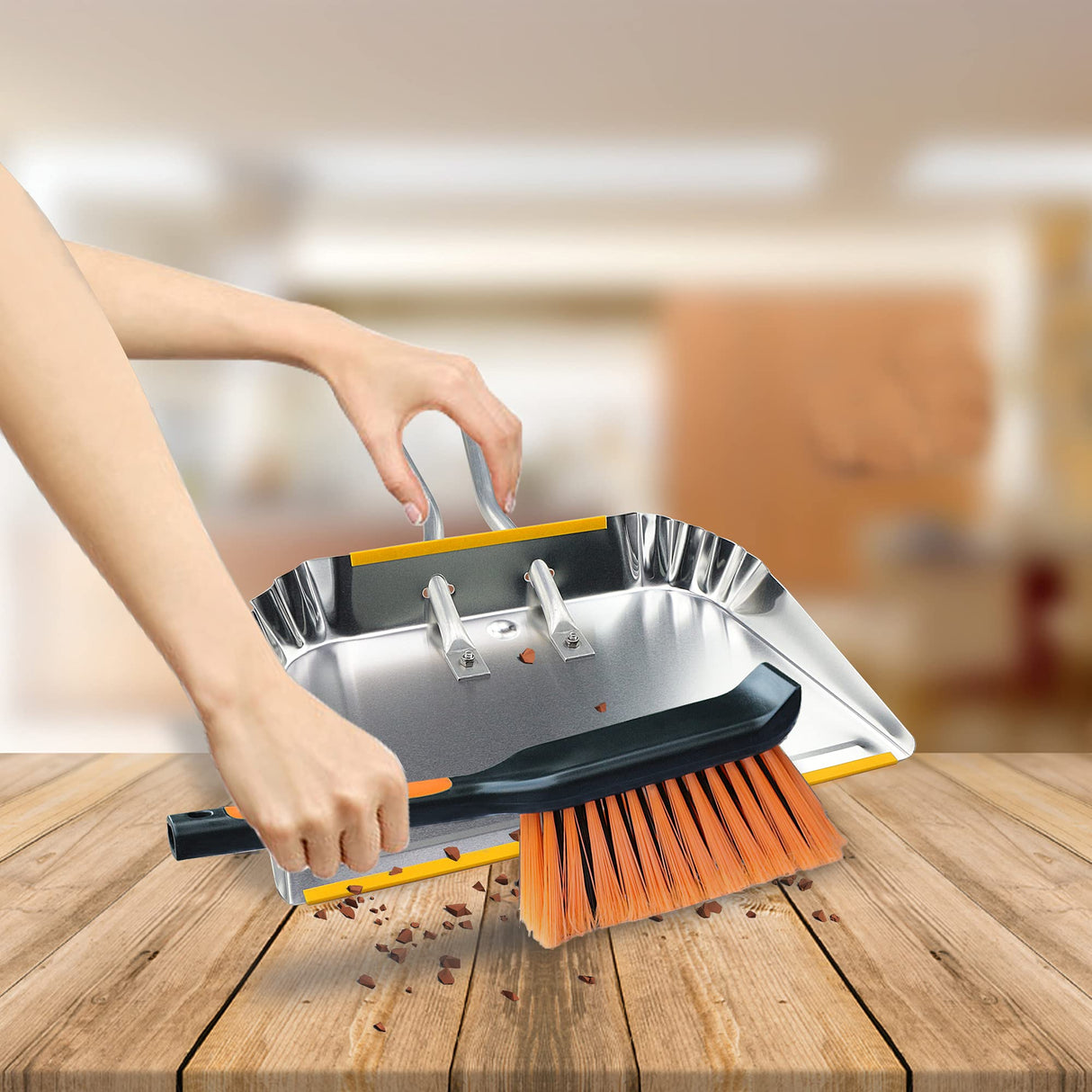 PHYEX 1-Pack 17" Heavy Duty Metal Dust Pan with Cleaning Brush Set PHYEX