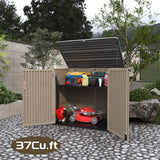 ADDOK Horizontal Large Outdoor Storage Sheds, Resin Patio Outdoor Storage Cabinet for Patio Furniture,Grill, Pool Toys and Gardening Tools. ADDOK