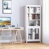 Elegant HOMCOM 71" Natural Wood Bookcase with Adjustable Shelves and Glass Doors HOMCOM
