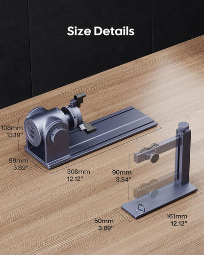 LaserPecker Rotary Extension for LP4, LX1/LX1 Max - Jaw Chuck Rotary for Engraving Cone, Cylinder, Sphere, Wine Glass, Ring etc. - WoodArtSupply