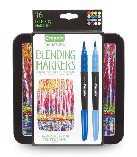Crayola Blending Marker Kit with Decorative Case, 14 Vibrant Colors & 2 Colorless Blending Markers Crayola