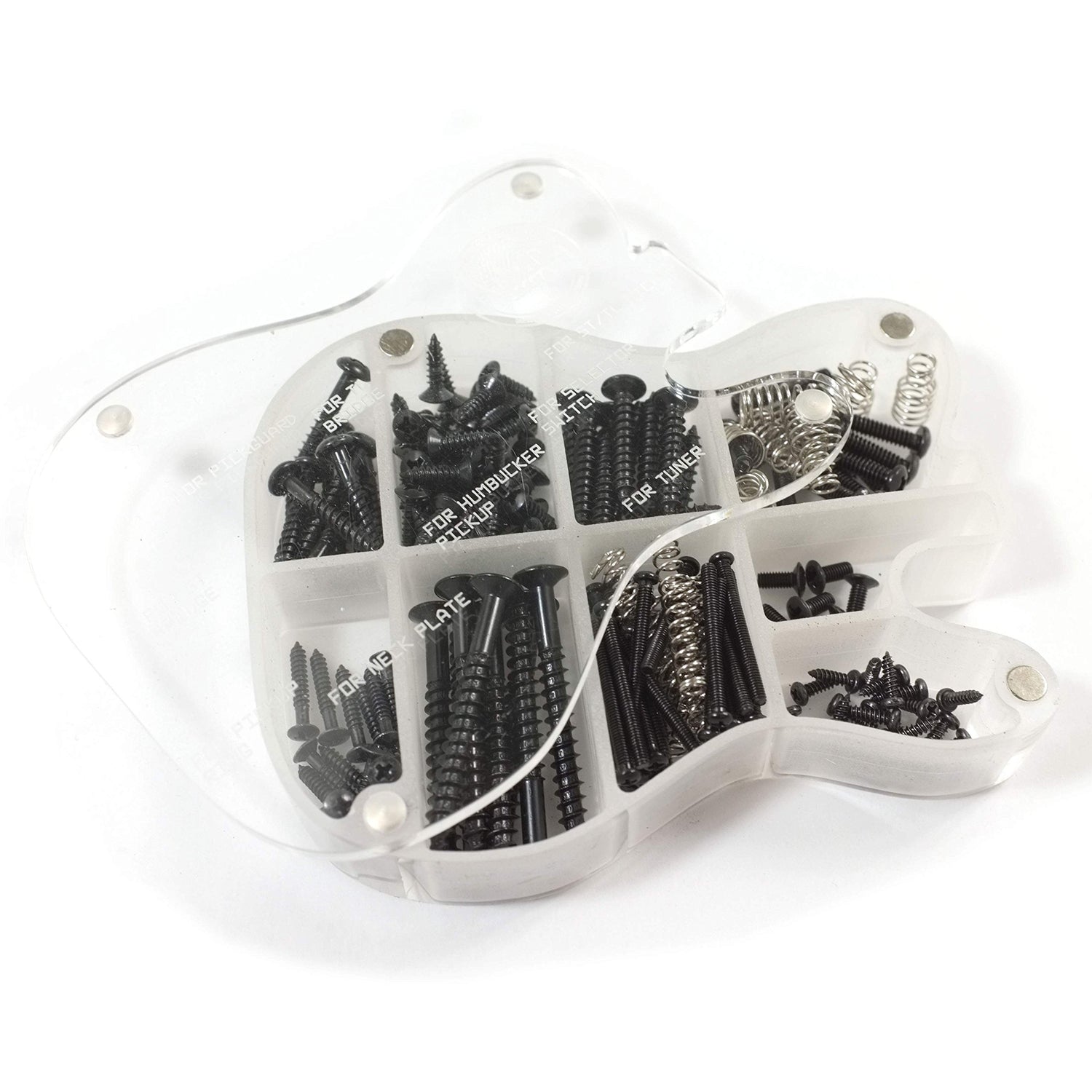 MAKA Guitar Screw Kit Assortment with Custom Acrylic Storage Box for Electric Guitar Bridge, Pickup, Pickguard, Tuner, Switch, Neck Plate, with M MAKA