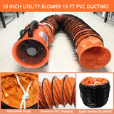 FICBXRA Utility Blower Fan 10 Inch Portable Axial Exhaust Fan 350W 1600CFM High Velocity Ventilator with 16FT Duct Hose for Exhausting & Ventilating FICBXRA