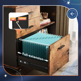 DEVAISE 3-Drawer Wood File Cabinet, Mobile Lateral Filing Cabinet, Printer Stand with Open Storage Shelves for Home Office, Rustic Brown DEVAISE