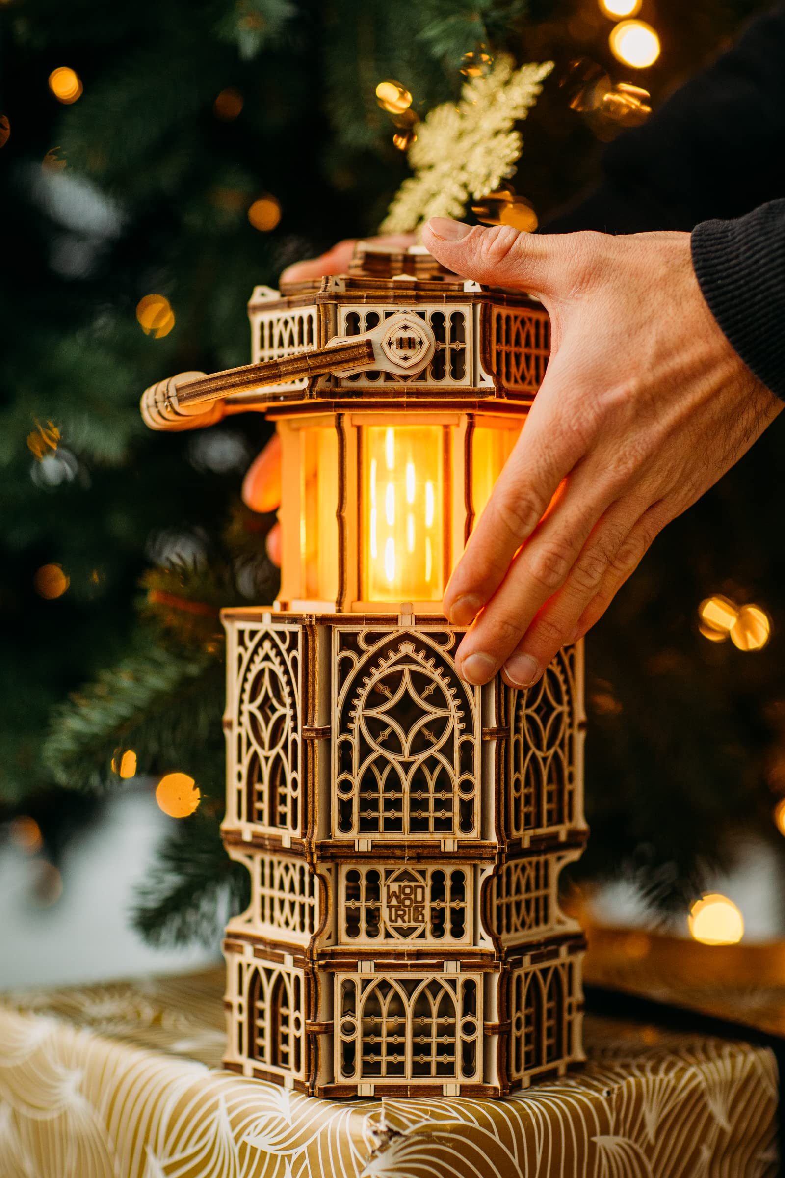 Wood Trick Antique Lantern LED 3D Wooden Puzzle - Engaging DIY Model for All Ages with Two Lighting Modes - WoodArtSupply